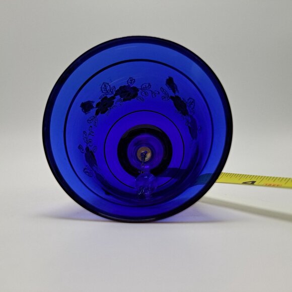 Bohemian Blue Glass Bell With Gold Floral Design - Picture 8 of 10